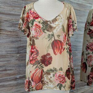 Bobeau Sheer Top Size Medium Floral M Lace Detail